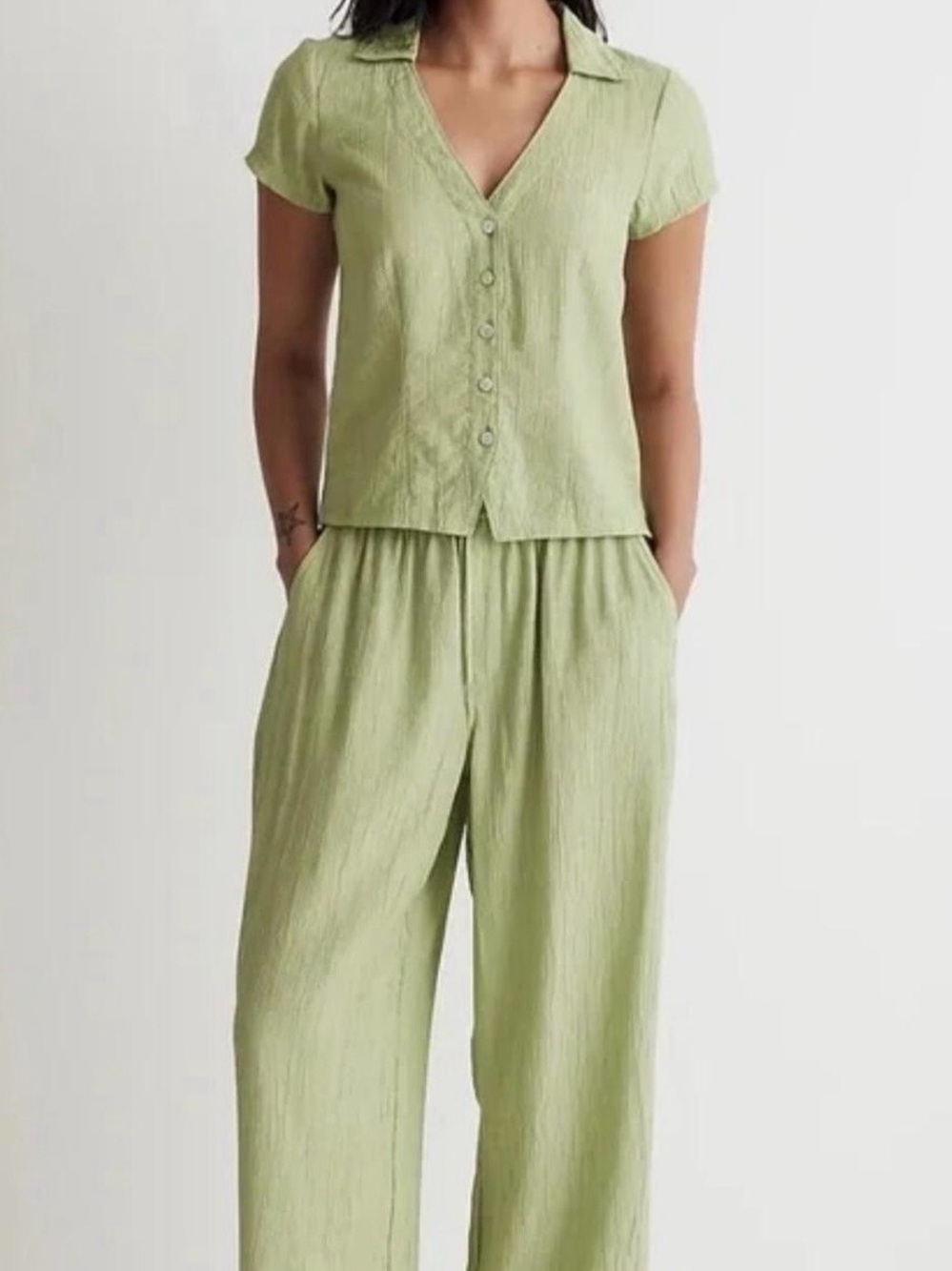 Madewell Light Green Short-Sleeve Button Top & Pants Set